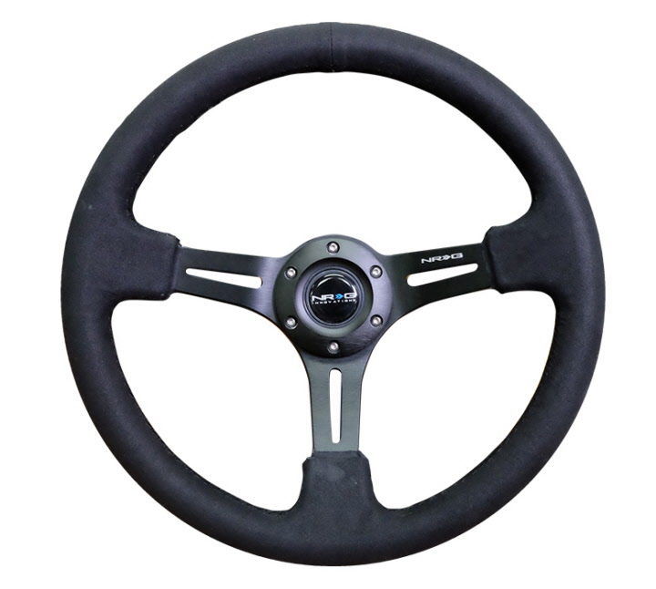 3 Deep NRG Innovations RST-006RR-BS-B Reinforced Wheel-350mm Sport Steering Wheel Spoke with Suede Finish and Black Stitch