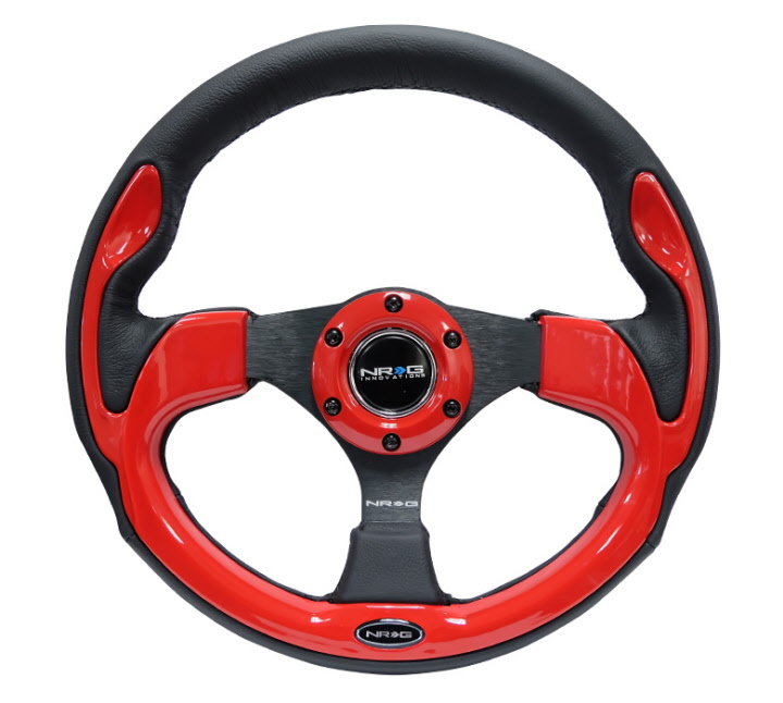 thumbnail image 2 of NRG Innovations Reinforced Leather Steering Wheel – D-Shape Flat Bottom, 320mm/330mm, Black Stitch 2 of 13