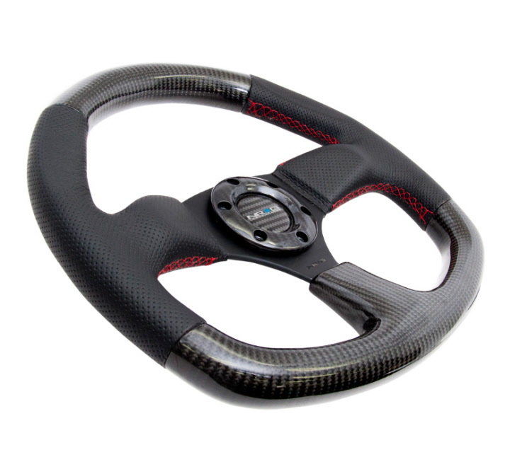 NRG Innovations ST-010CFBS Carbon Fiber Steering Wheel with Leather Accent 350mm 1.5 Deep Black Stitching 