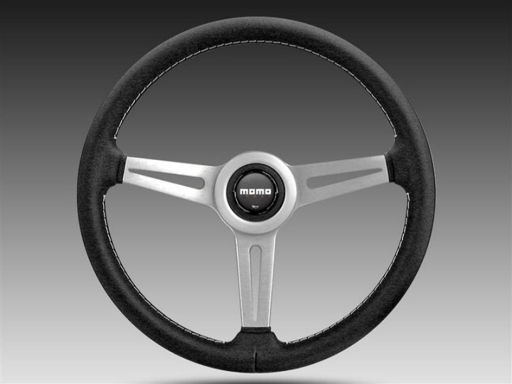 MOMO RETRO Steering Wheel 360mm (BLACK W/ SILVER SPOKE) .