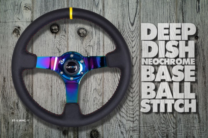 NRG 350mm Sport Steering Wheel Black Leather w/ Red Baseball Stitching (3