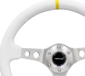 NRG 350mm Sport Steering Wheel (2 Deep) White Leather with NRG 350mm Sport Steering Wheel (2 Deep) White Leather with