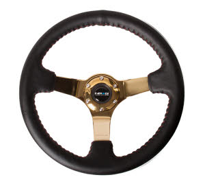 NRG Innovations Reinforced RST-018S-MCRS 350mm 3 inches Deep Neo Chrome Spoke Suede Red Stitch Steering Wheel 